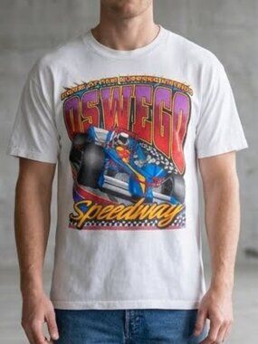 Vintage Oswego Speedway New York Car Super Modified Racing T-shirt White L